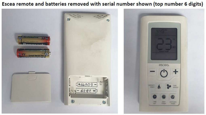 Escea DF700 DF960 gas fireplace remote identification