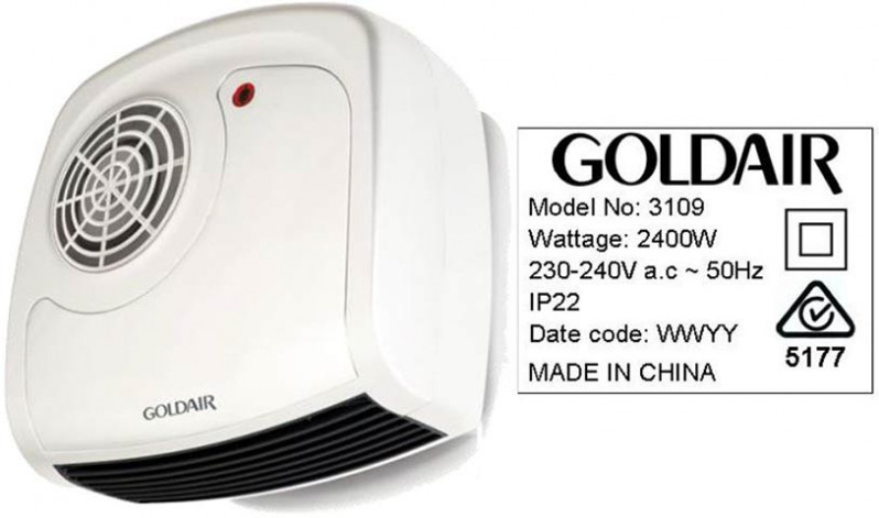Goldair bathroom heater model 3109