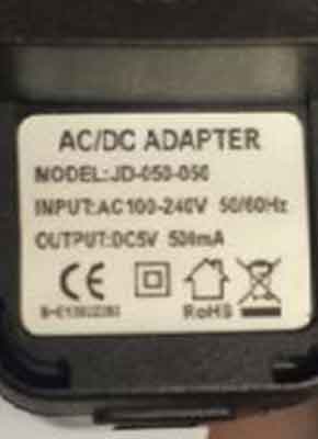 Green Smoke USB Wall Adapter info plate