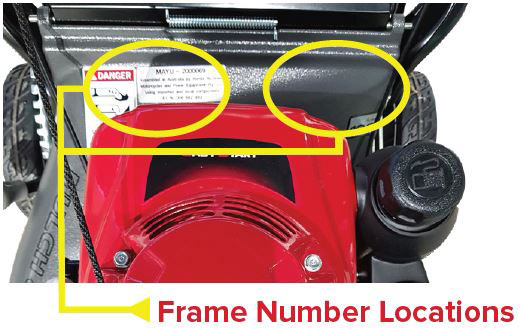 Honda HRU lawn mowers frame number