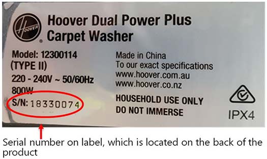 Hoover carpet washer serial number