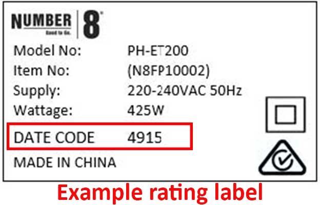 Number 8 rating label example