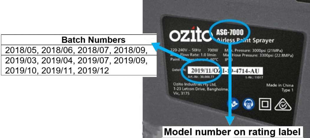 Ozito Airless Paint Sprayer identification