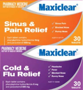 Maxiclear sinus pain cold flu