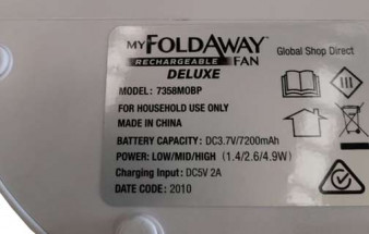 My Foldaway Rechargeable Fan identification Deluxe