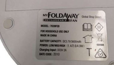 My Foldaway Rechargeable Fan identification