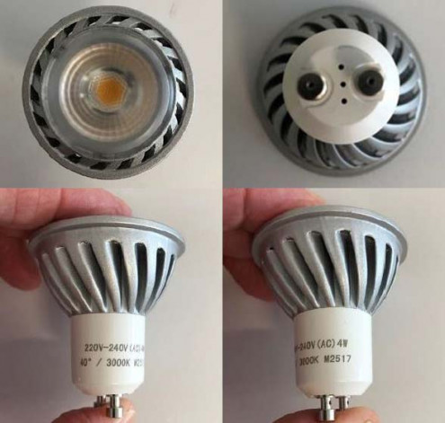 SIMX GU10 4W LED lamp installed in some Manrose bathroom Fan Light