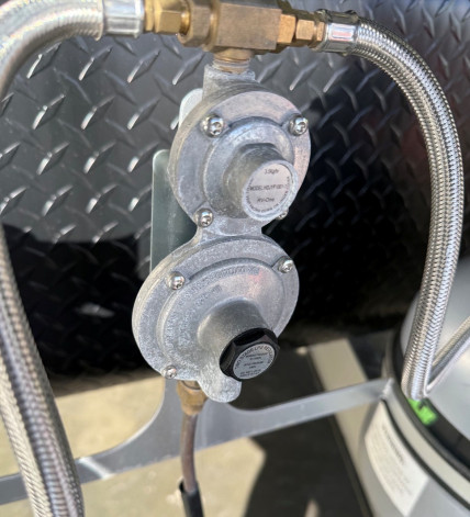 LPG gas pressure regulator fitted to the gas system of Snowy River caravans