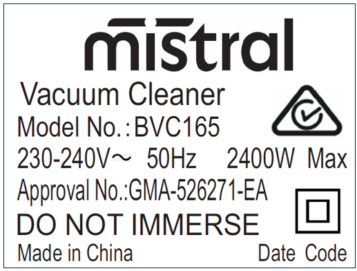 Rating label   BVC165