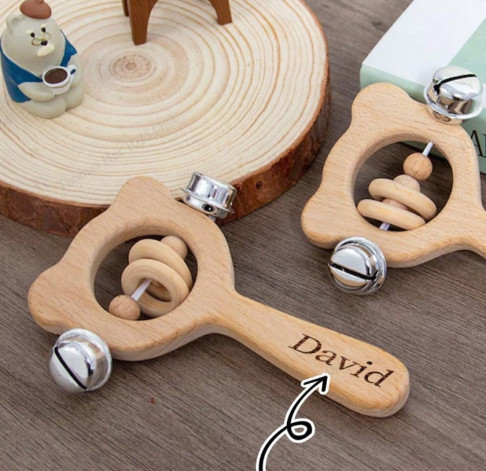 Shein Handheld wooden rattle with soft jingle bell