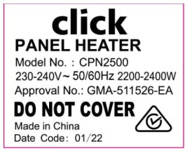 CLICK Electrical Panel Heater label