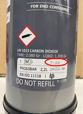Zenith 91295NZ CO2 Cylinders batch number 7 22 